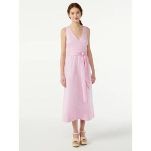 Free Assembly sleeveless faux wrap pink dress